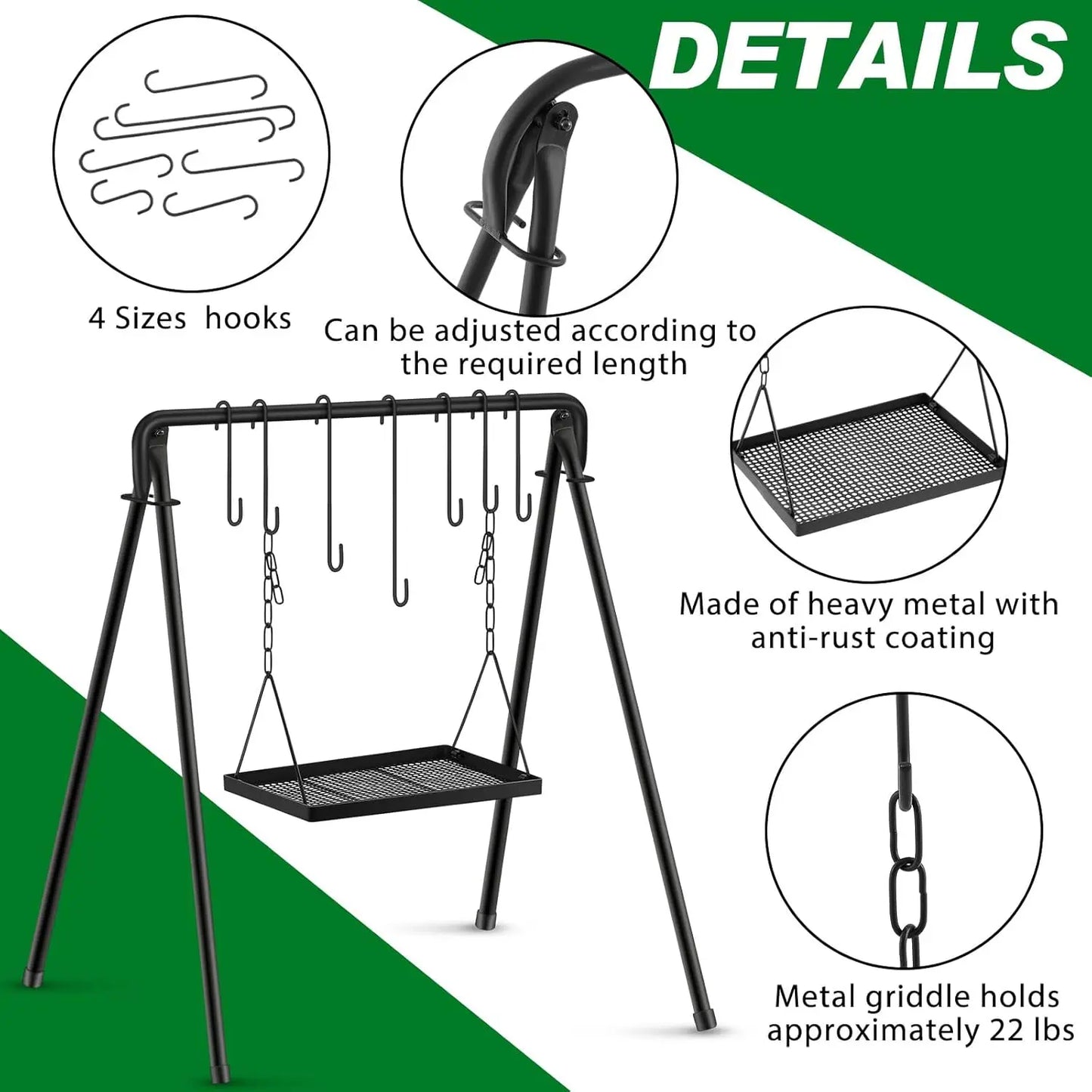Elevate your campfire cooking with this versatile swing grill stand, designed to simplify meal prep, enhance flavor, and turn every campout into a social dinner.