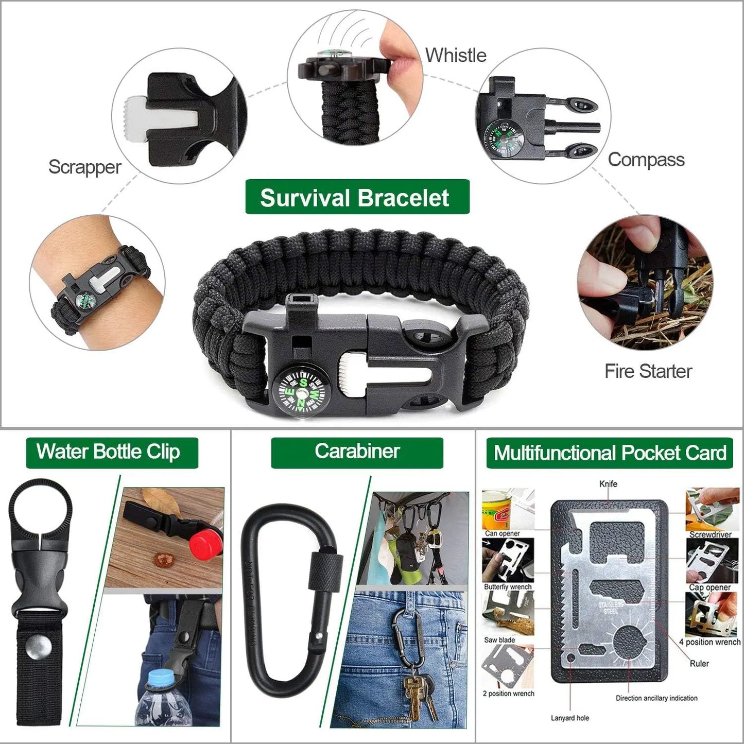 Gemagic brings you a 35‑in‑1 survival kit that keeps you prepared for every outdoor adventure, whether you're camping, hiking, hunting, or exploring remote terrain.
