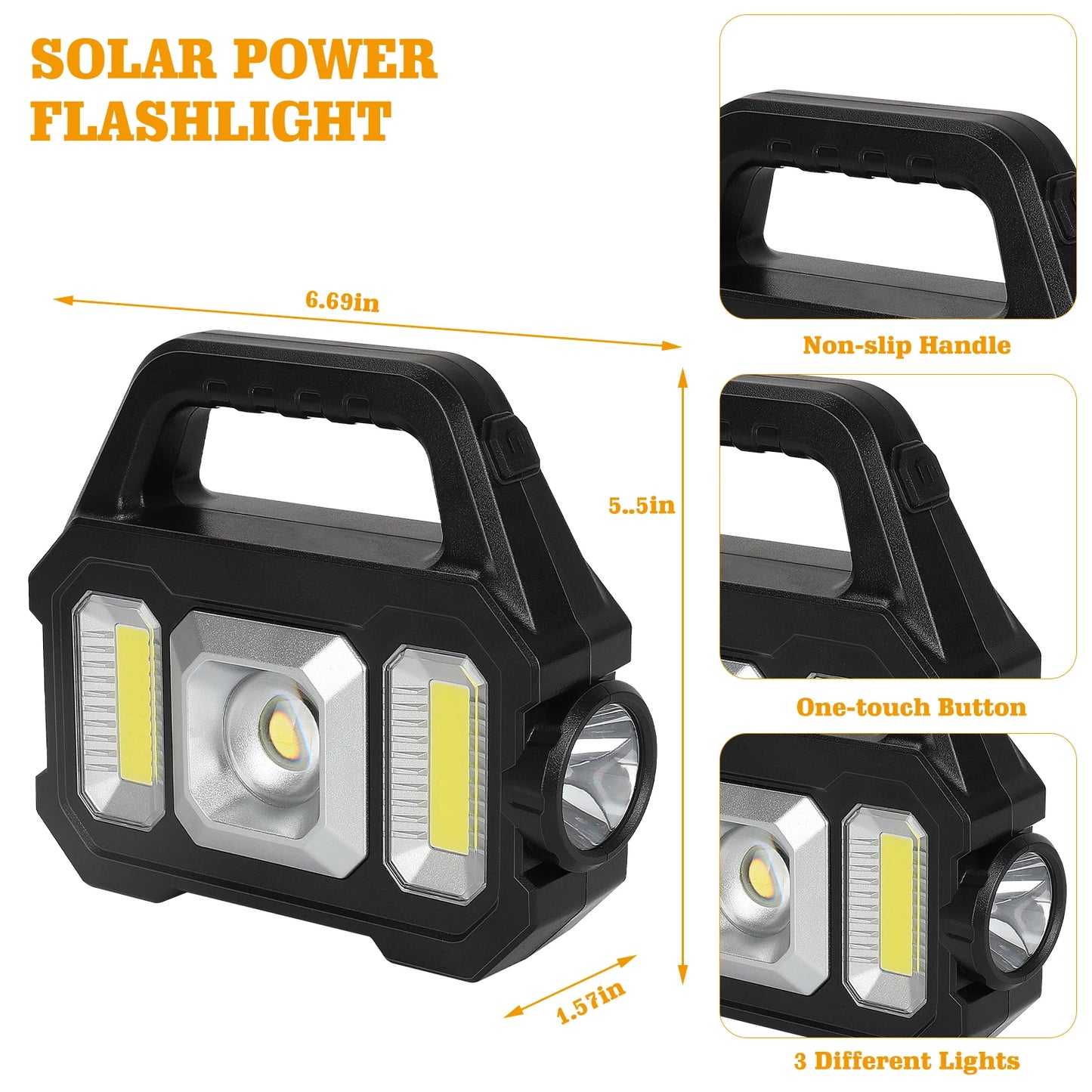 From NONE, this 2000 lumen solar powered LED flashlight gives you dependable, bright illumination for your camping, emergencies, and outdoor work.