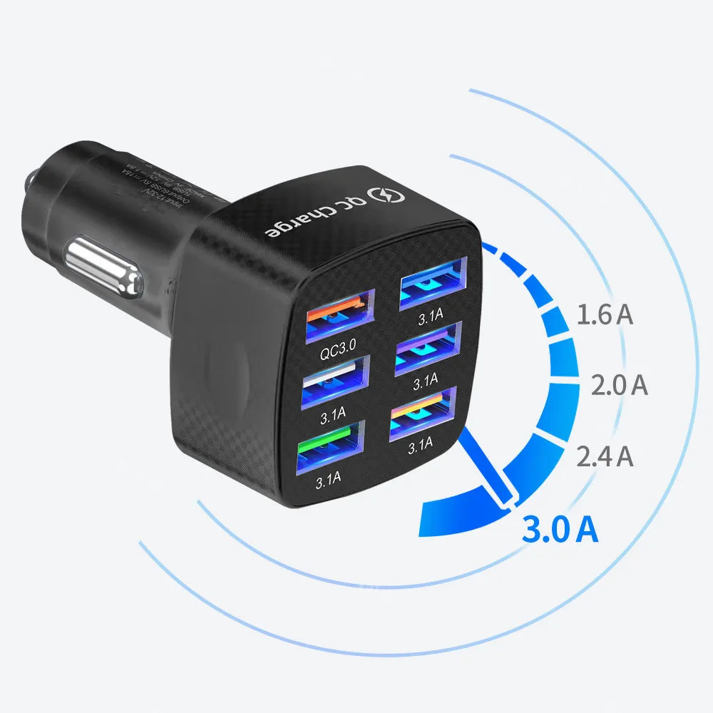 Power up on the go with a six-port USB car charger that delivers fast, reliable charging for all your devices, no matter how busy your car gets.