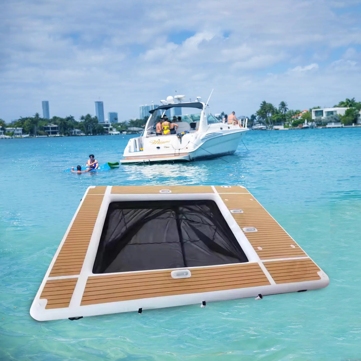 Ejia Inflatable Pool Dock 13x10ft Floating Platform for Yacht or Pool