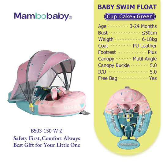 Mambobaby No Inflation Safe Harness Baby Swim Ring Toddler Pool Float 6 To 18 Kg