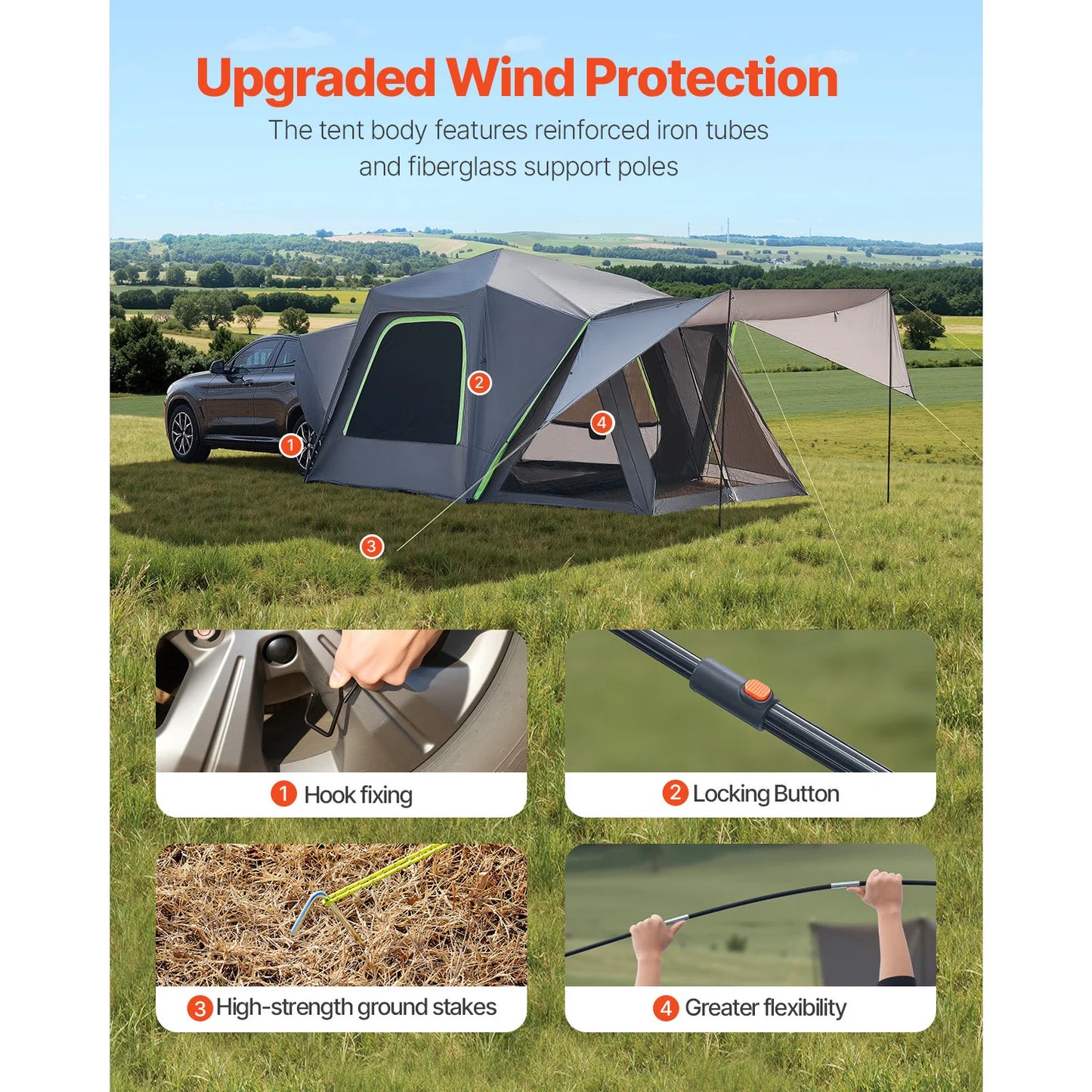 SucceBuy SUV Tent Camping Waterproof PU2000mm Double Layer Shade Mesh Windows