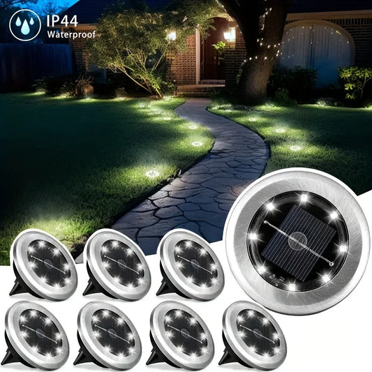 8 Pack Solar Disk Lights Outdoor Garden Underground Deck Lights IP44 Waterproof
