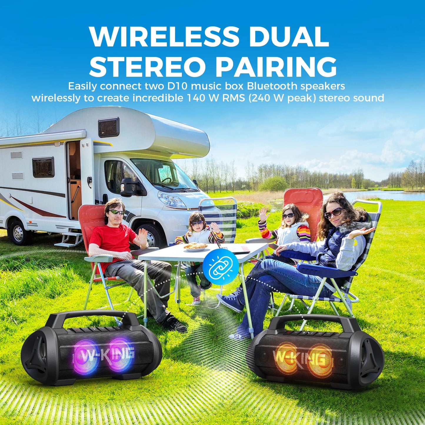 W-King 70W RMS Bluetooth Portable Speaker IPX6 Waterproof Subwoofer Bass Boost