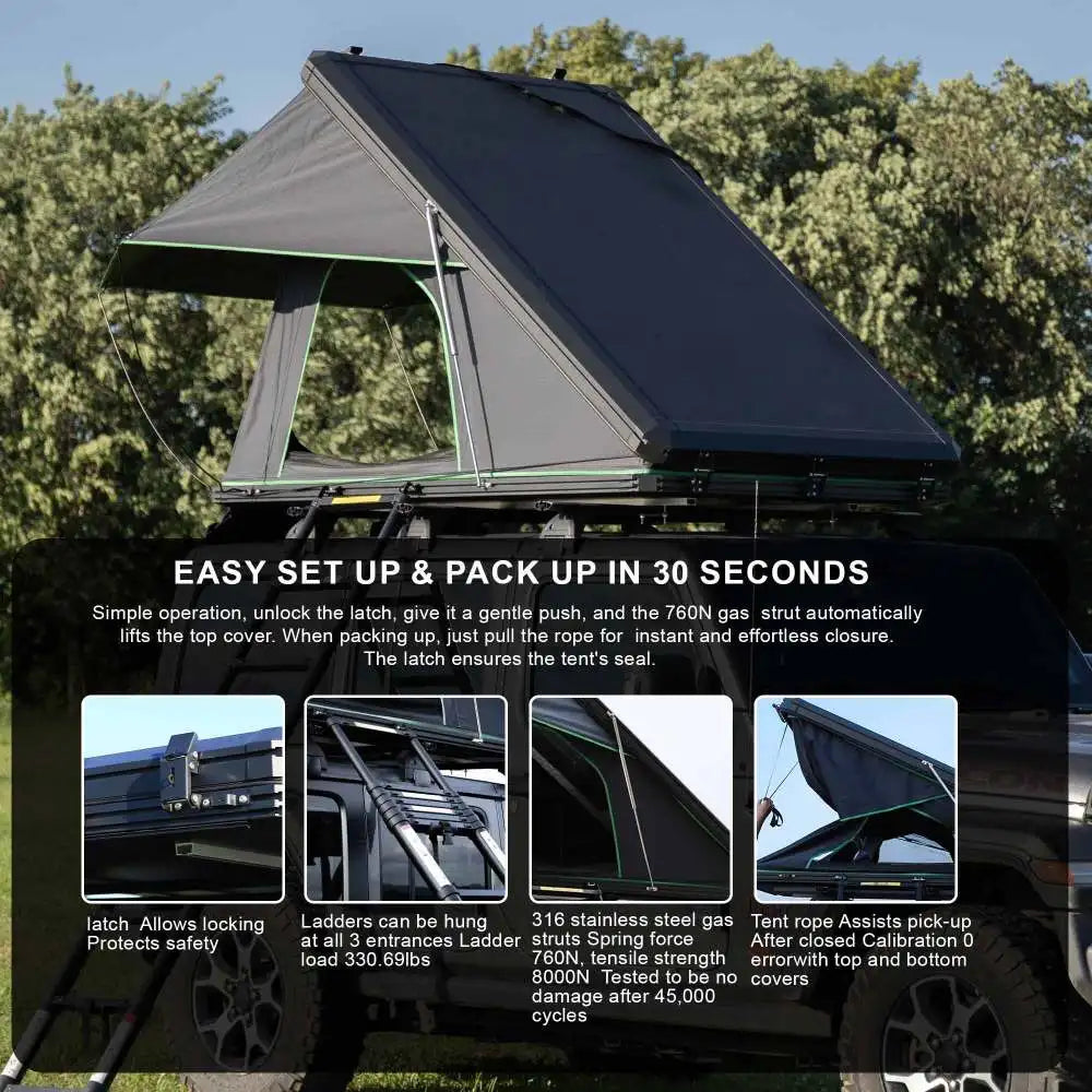 Elevate your outdoor adventures with the RRT roof top tent that turns any vehicle into a ready-made campsite.