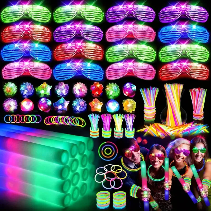 Glow Party Set 142 Piece With Glow Sticks Led Glasses Finger Lights