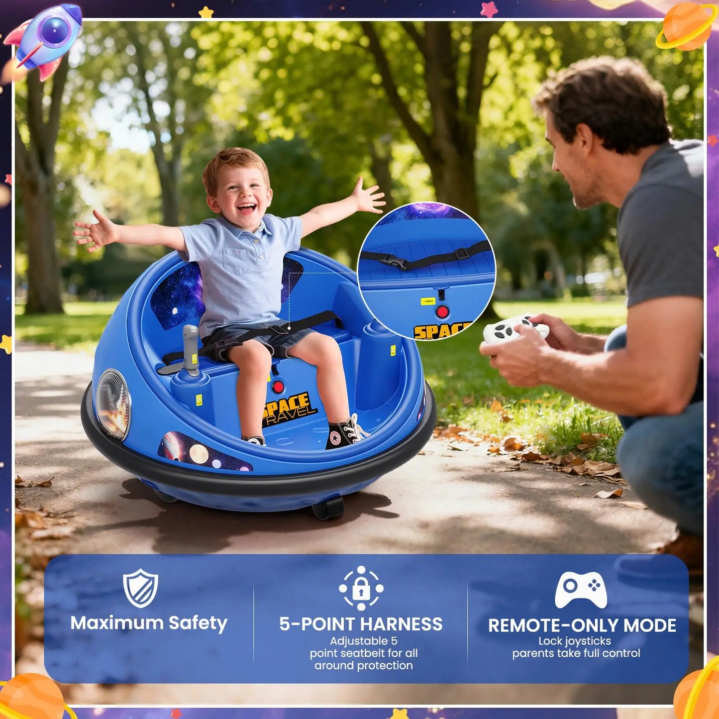Spin into endless fun with this versatile 360 degree spinning kids electric bumper car that delivers safe, exhilarating play for indoors or outdoors, featuring easy to use controls for you, bright LED lights, and fuss free charging for hours of smiles.
