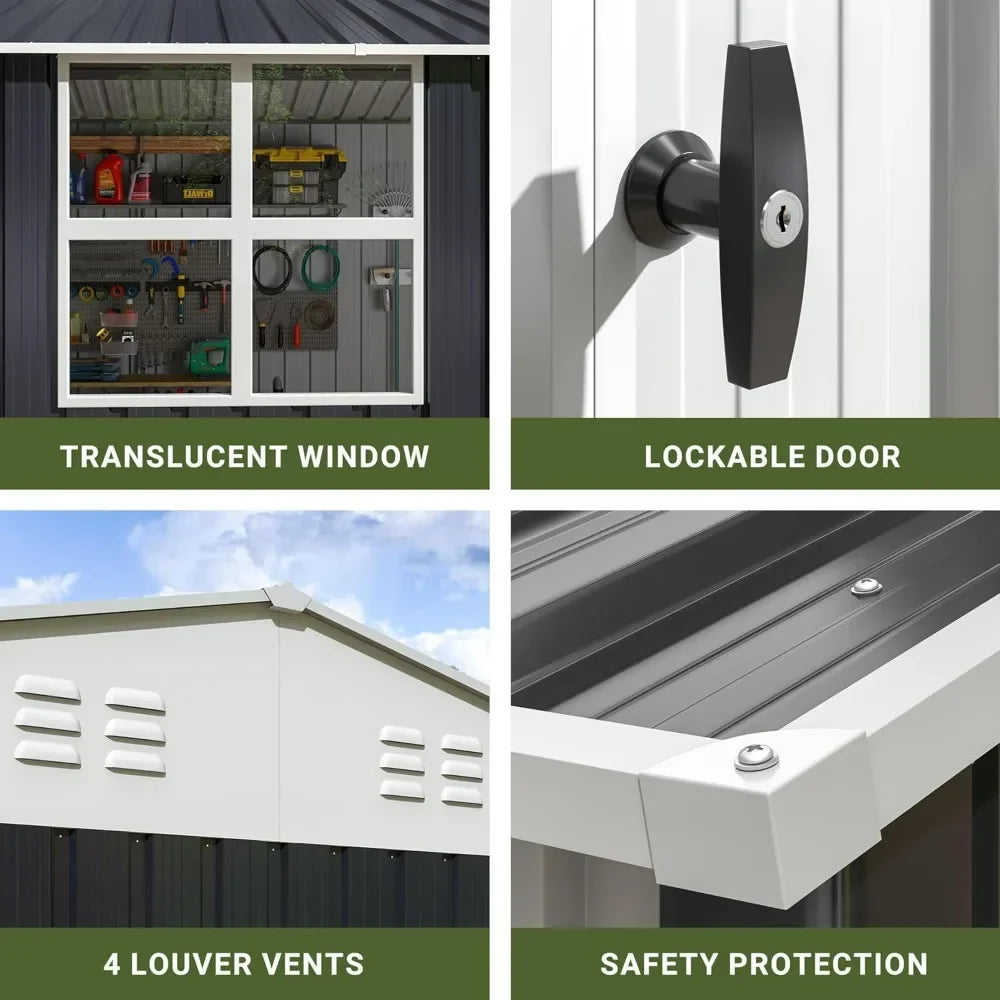 10x12 Ft Outdoor Storage Shed Metal Garden Shed With Lockable Doors