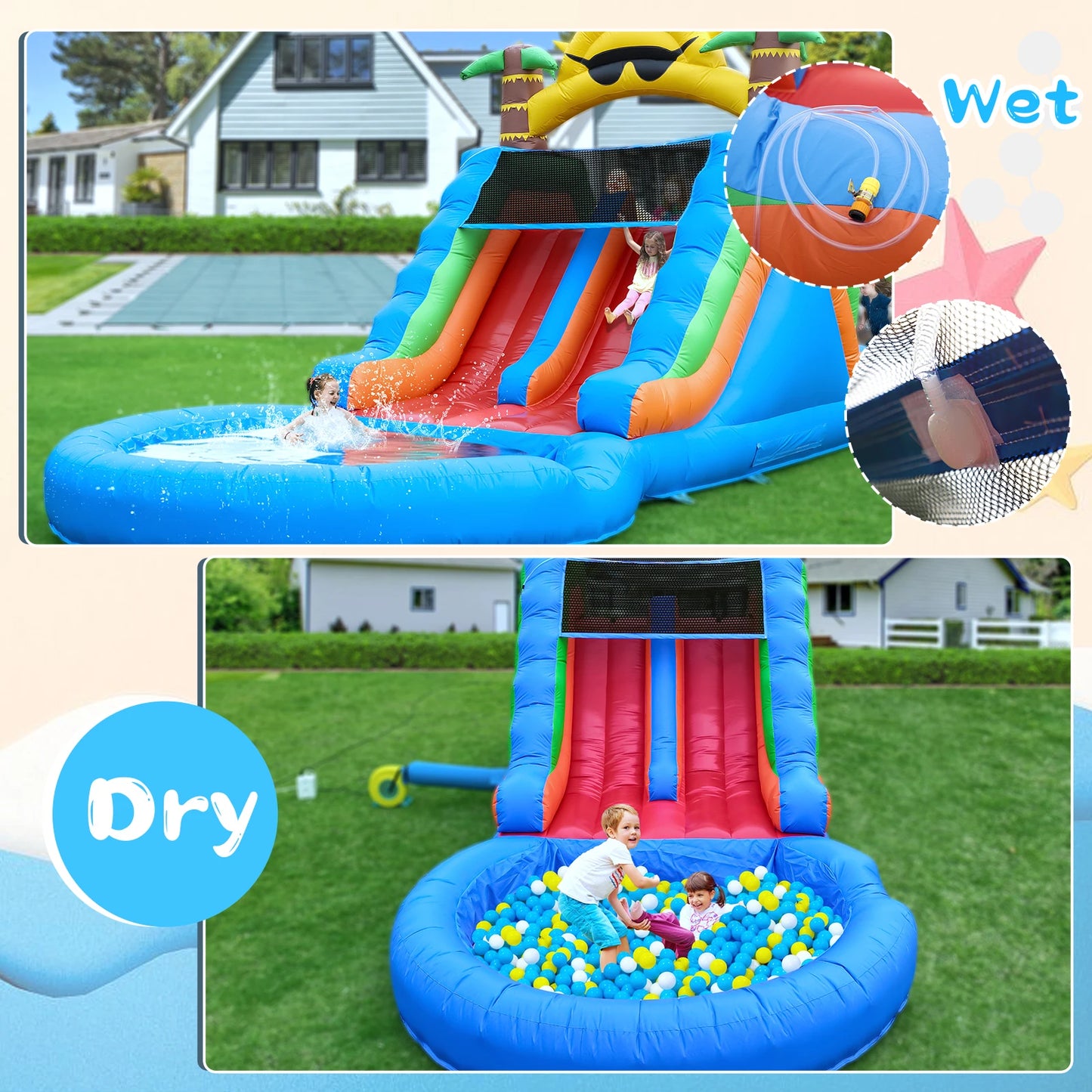 King Inflatable Water Slide With 1100W Blower Commercial PVC Bounce House