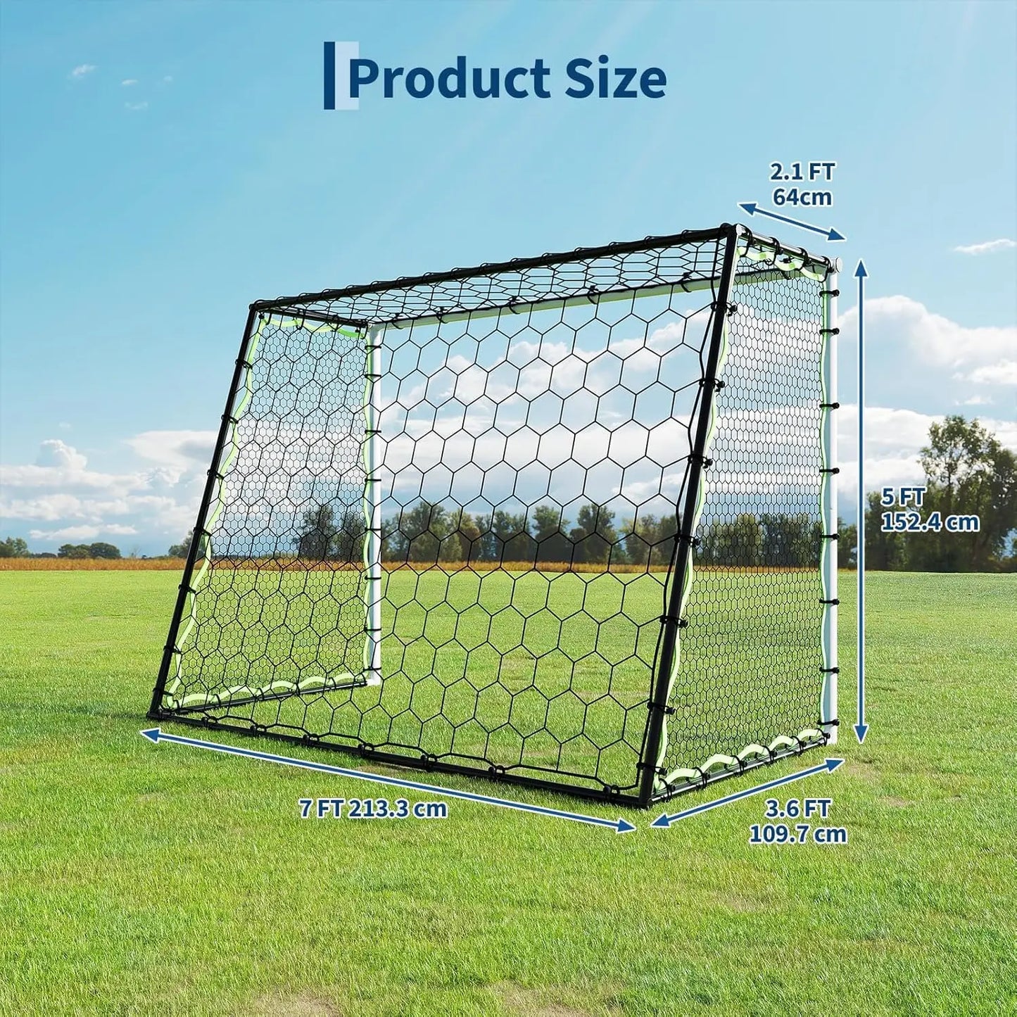 HiMISS 3 In 1 Soccer Goal Training Rebounder Net 7x5 Ft Steel Frame