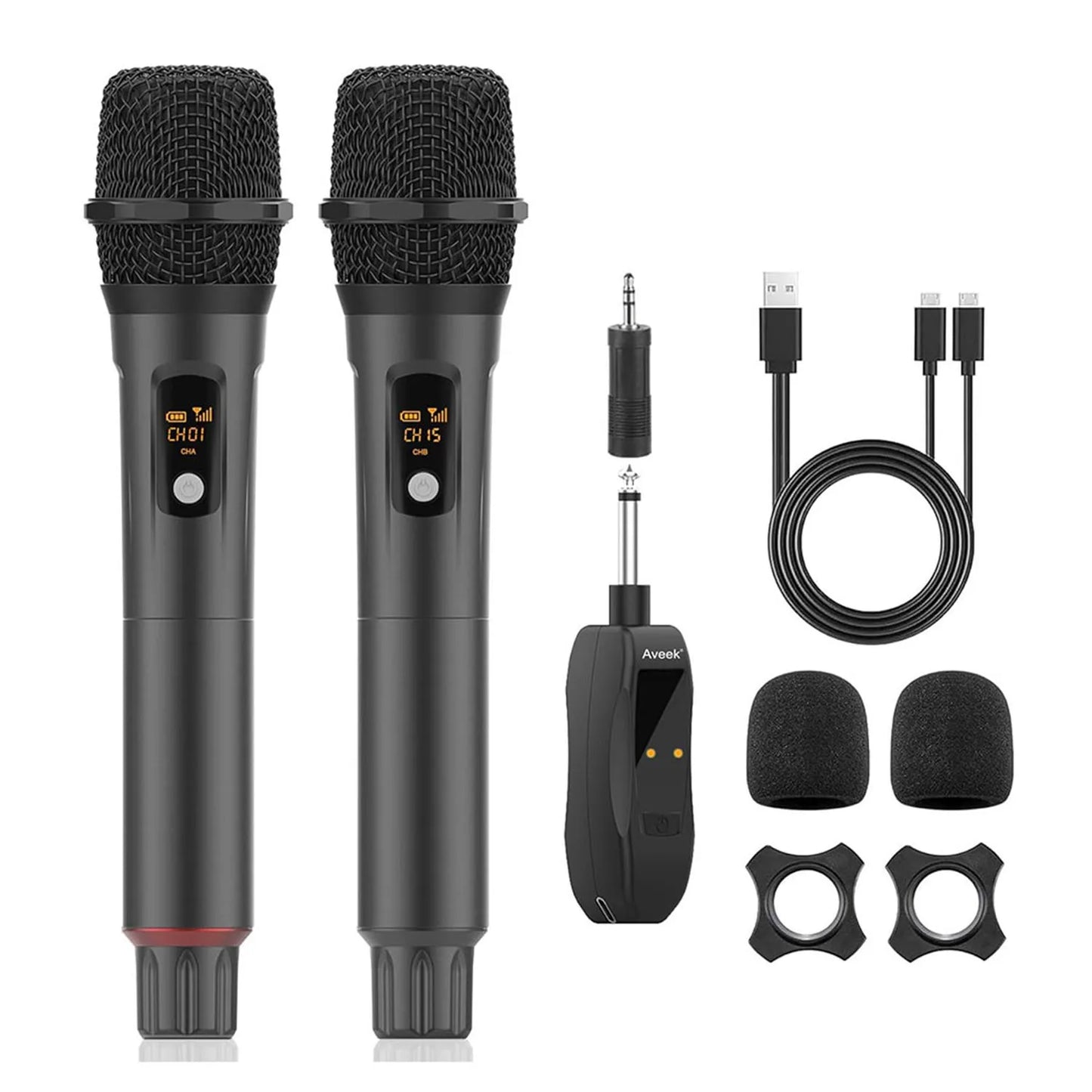 Take the stage anywhere with Aveek's Wireless Karaoke Microphone and Receiver, delivering clear, dynamic sound for performances, practice, and unforgettable parties.