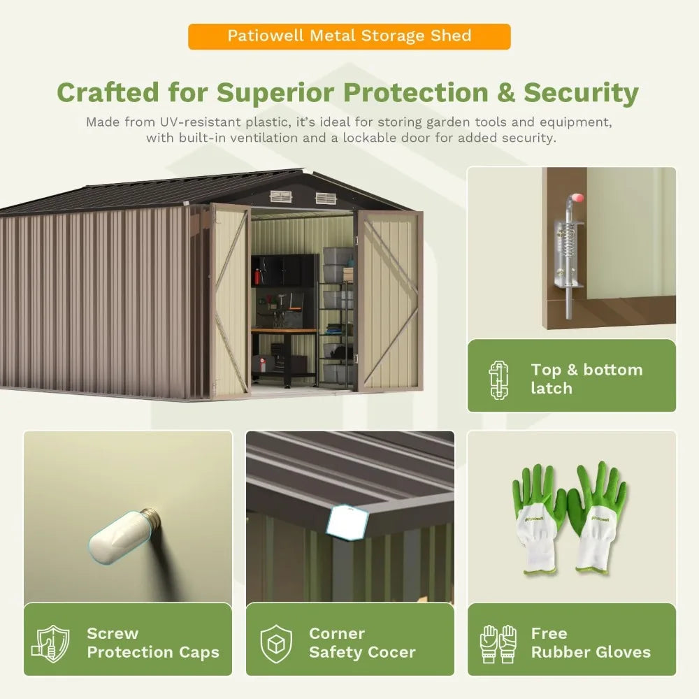 10 X 12 Ft Metal Storage Shed With Tool Storage For Outdoor Use