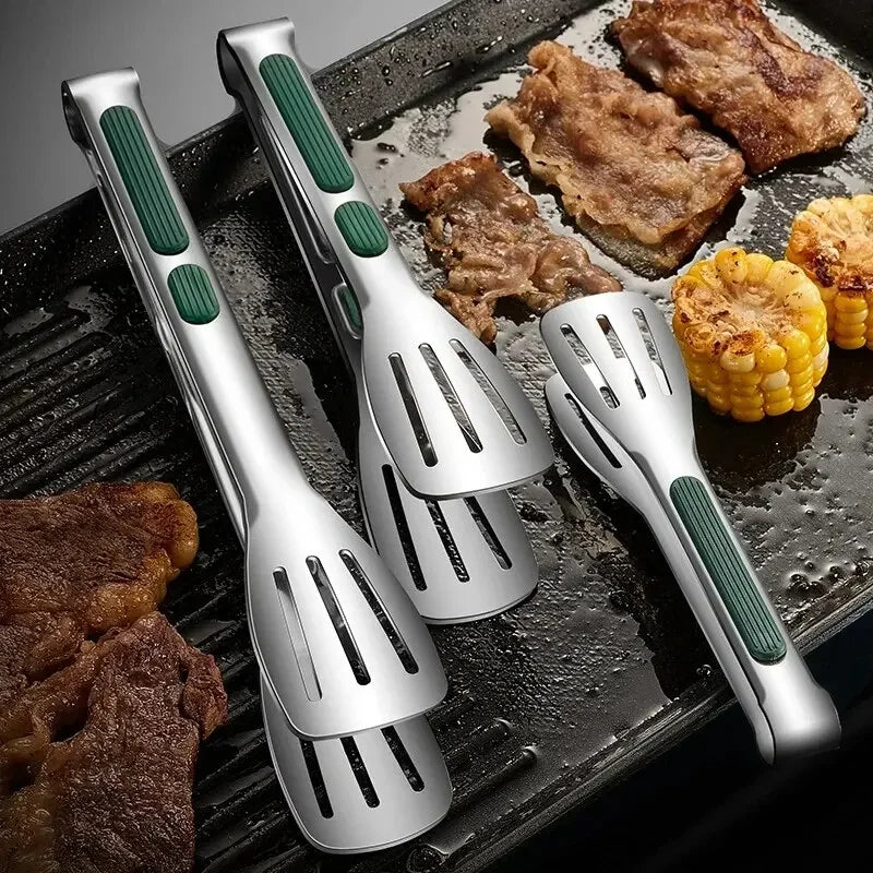 NONECN 1pc Non Slip Stainless Steel Food Tongs For Kitchen Barbecue Grill