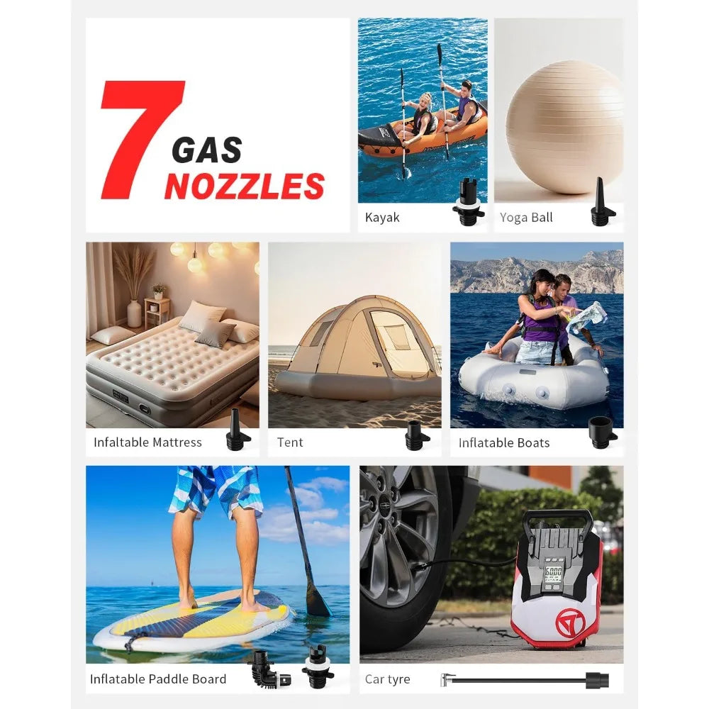 Power up inflatables fast and hassle-free with the Gicle 60 PSI air pump, built for car use and ready to tackle paddle boards, tires, air mattresses, and more.