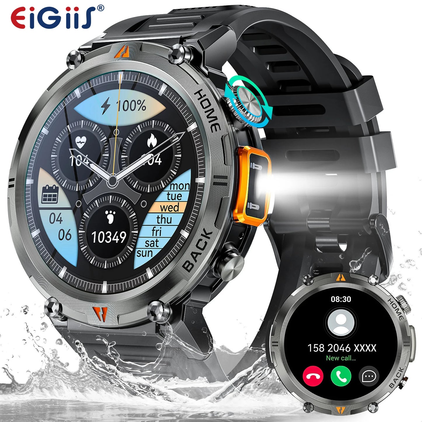 EIGIIS KE3 2025 Bluetooth Smartwatch For Men Full Touch Screen Health Monitor