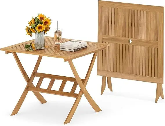 Elevate your outdoor meals with a stylish folding 36 inch patio dining table crafted from durable acacia wood, designed for simple setup, space saving storage, and versatile use.