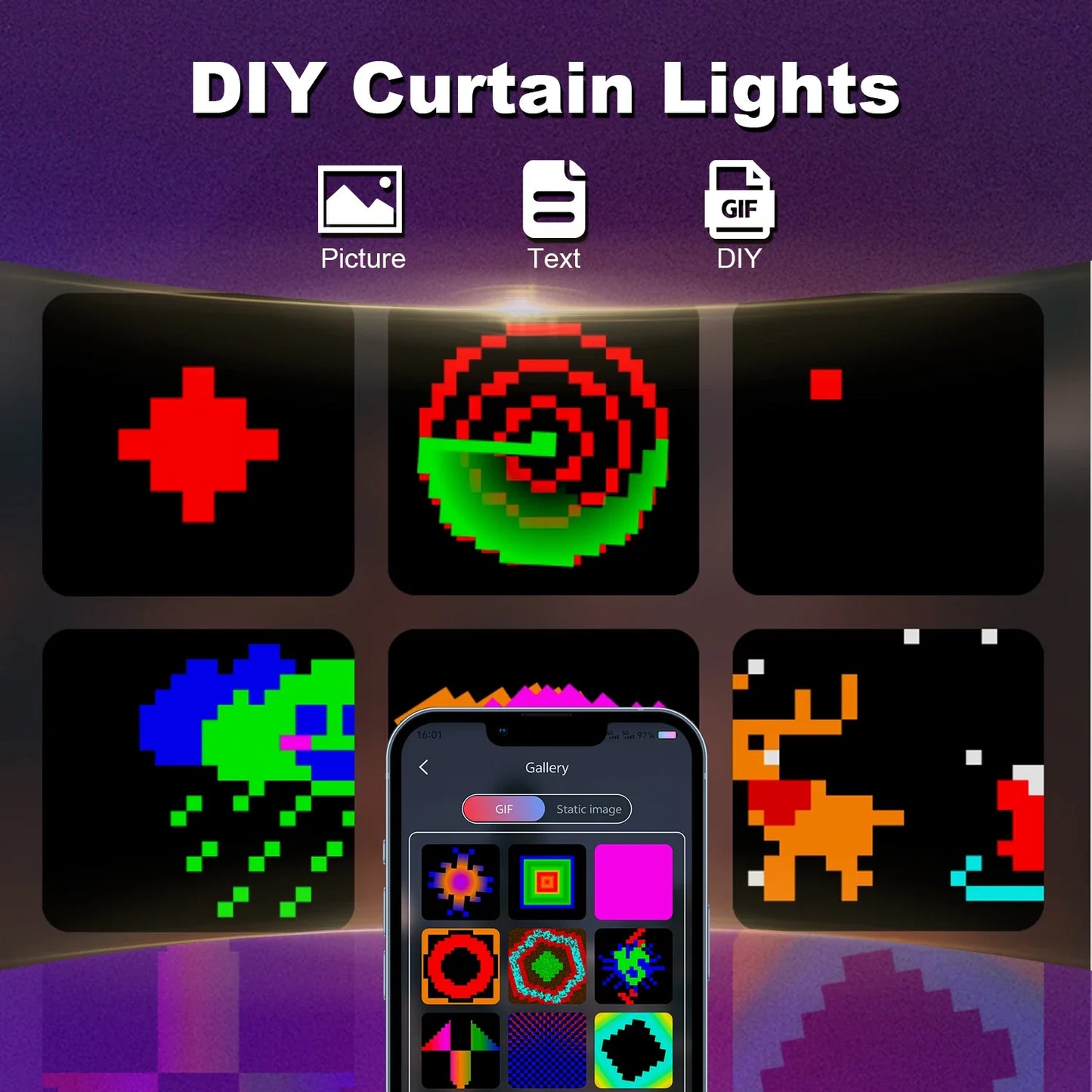 GCTECHING 400 LED Smart Curtain Lights With App Remote Control Music Sync