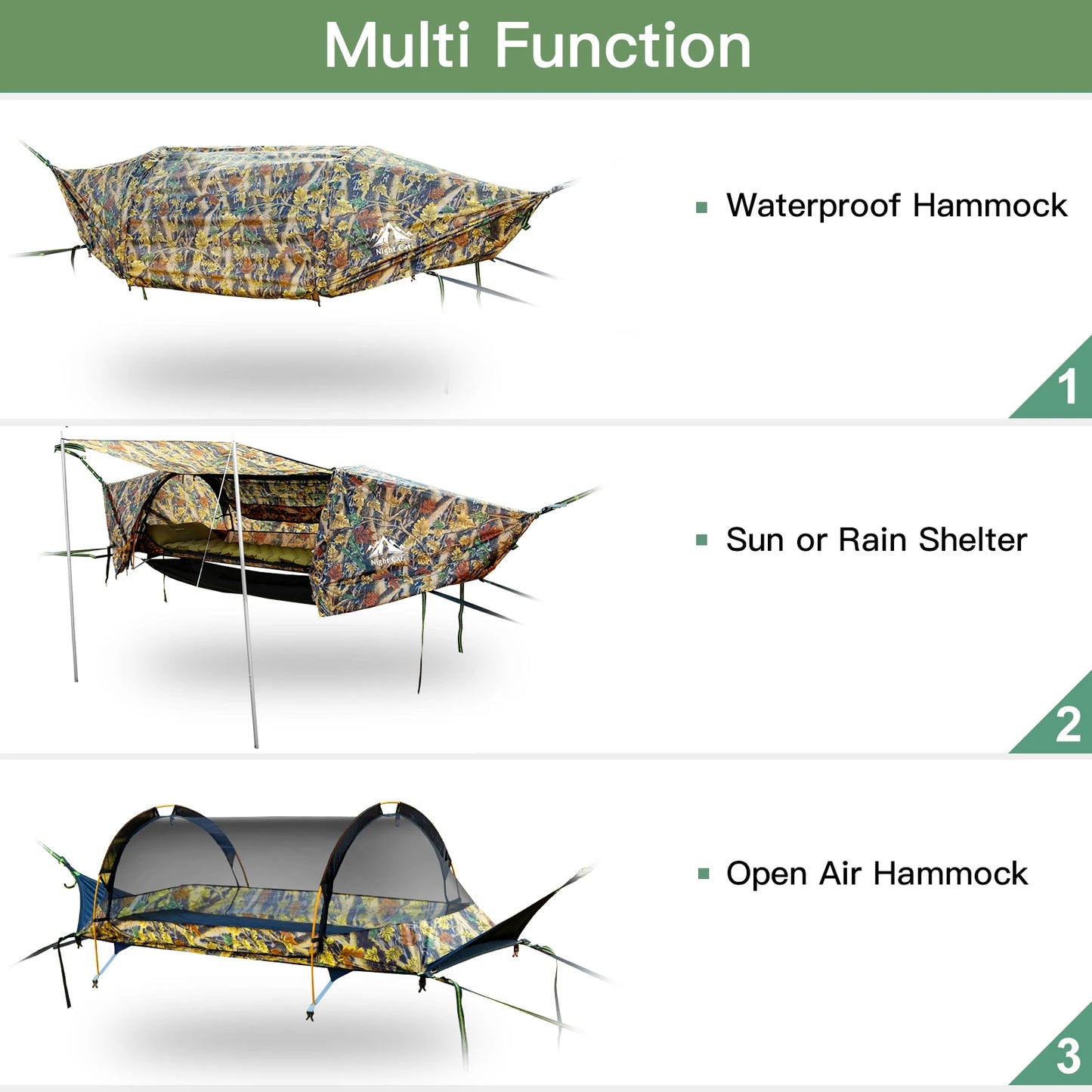 Night Cat Lay Flat Hammock With Tree Straps Nylon Mosquito Net Portable Camping