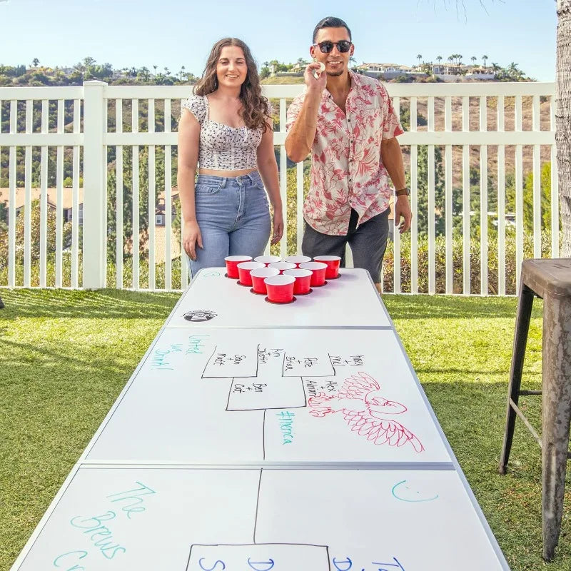 8 Foot Portable Beer Pong Table Black Tailgate Football Custom Dry Erase