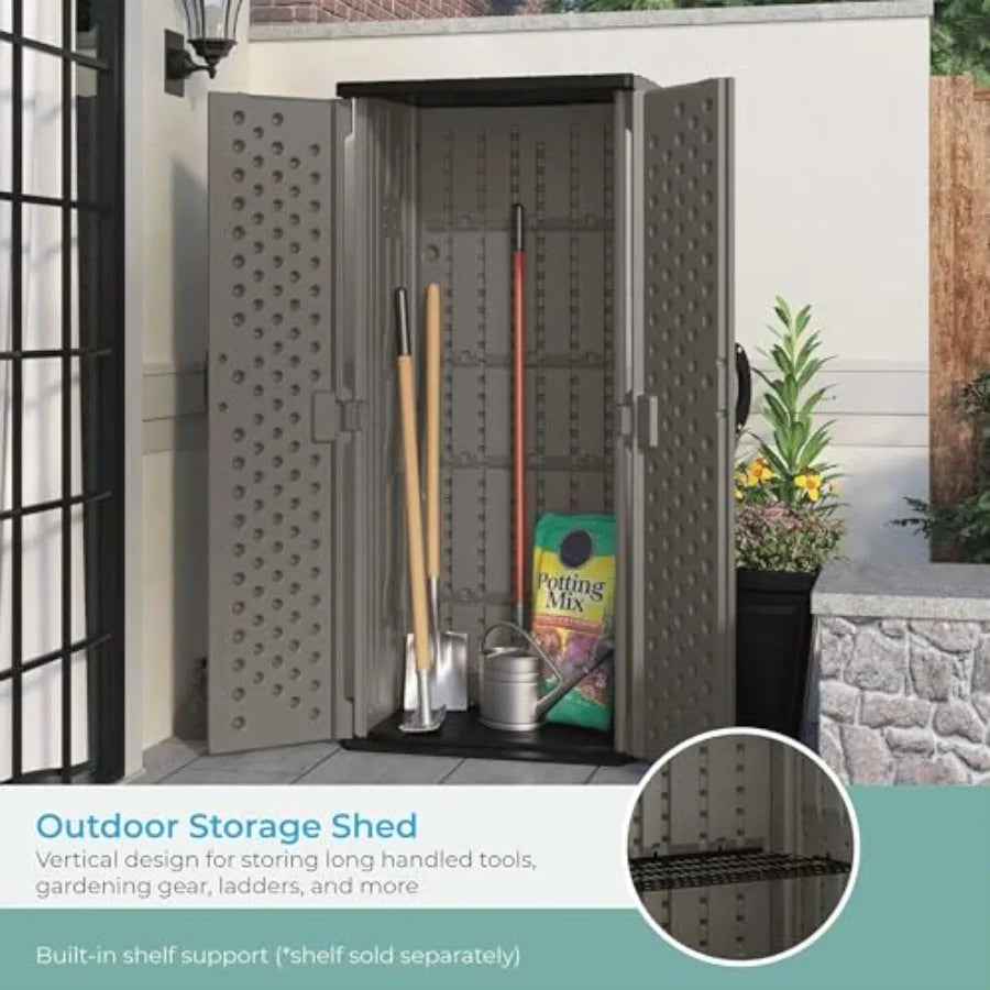 Suncast 22 Cubic Feet Vertical Outdoor Storage Shed With Lockable Doors Stoney