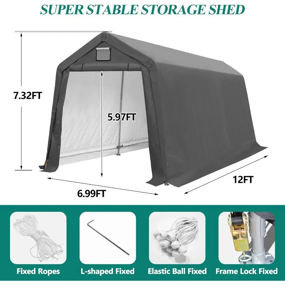 7x12 Outdoor Storage Shed With Heavy Duty Steel Frame And Ventilated Door