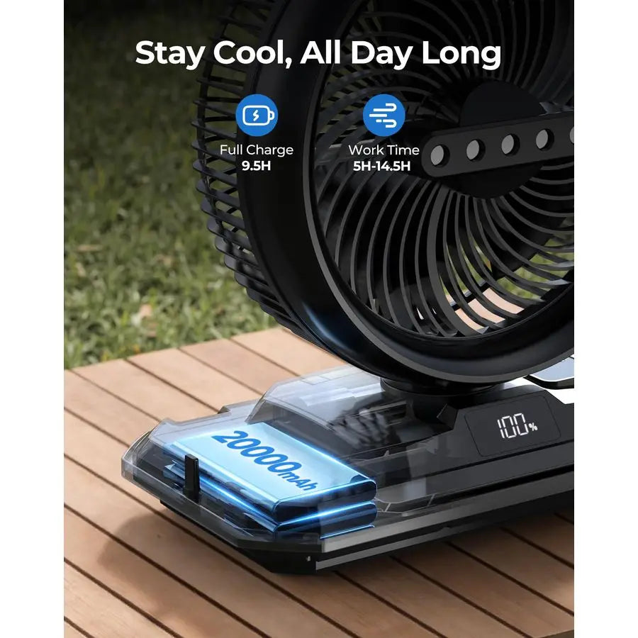 Beat the heat on every outdoor adventure with this compact camping misting fan that blasts refreshing air, mist on demand, and dependable cooling for you, all in a portable design that fits in your backpack or campsite.