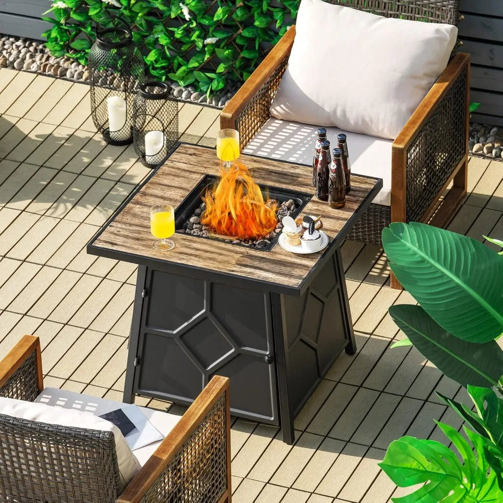 2 in 1 Outdoor Propane Fire Pit Table 28 Inch Square With Lid 40000 BTU