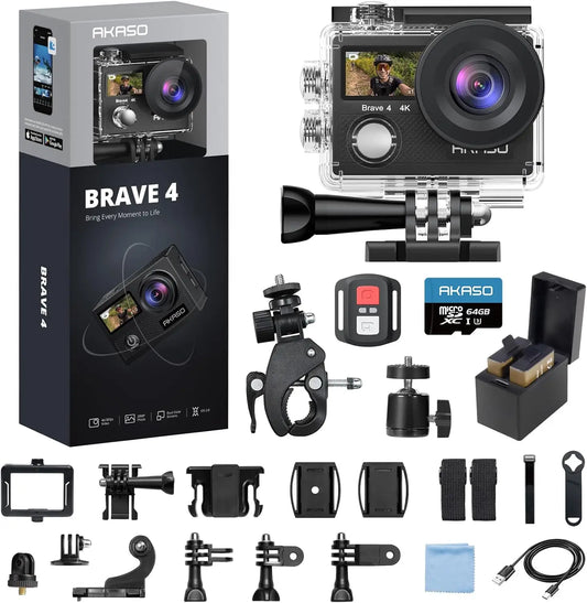 Brave 4K Action Camera With 64GB MicroSD Waterproof EIS WiFi
