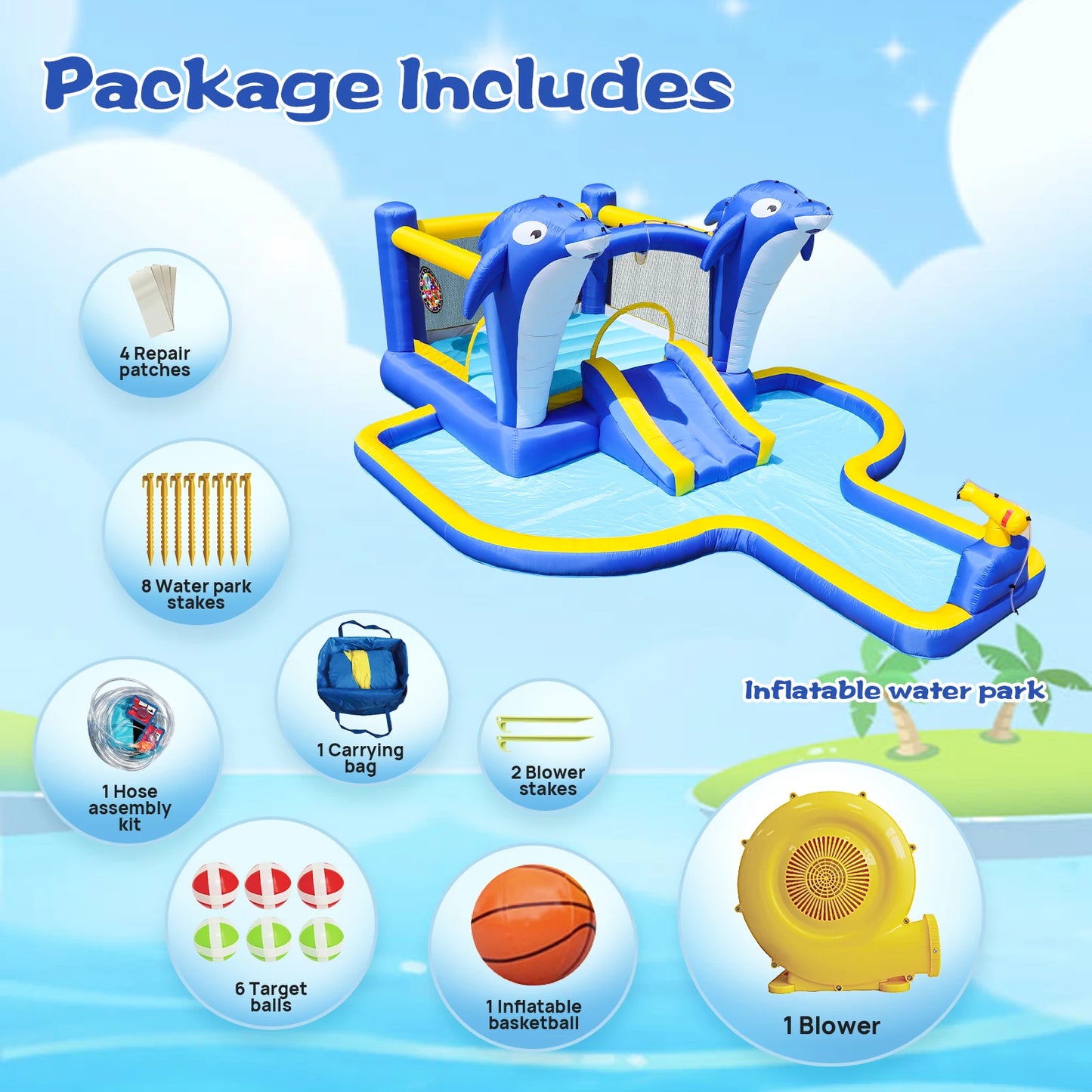 Turn your backyard into a splashy playground with the 8 In 1 Inflatable Water Slide Park Trampoline from elenxs.