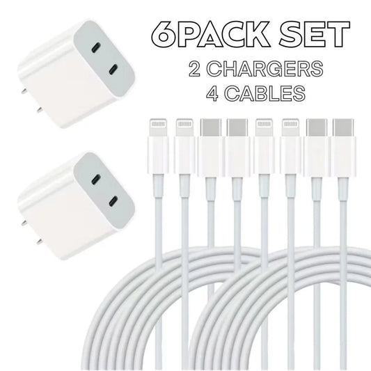 6 Pack Charging Bundle 2 Fast Chargers And 4 Cables For Most Phones