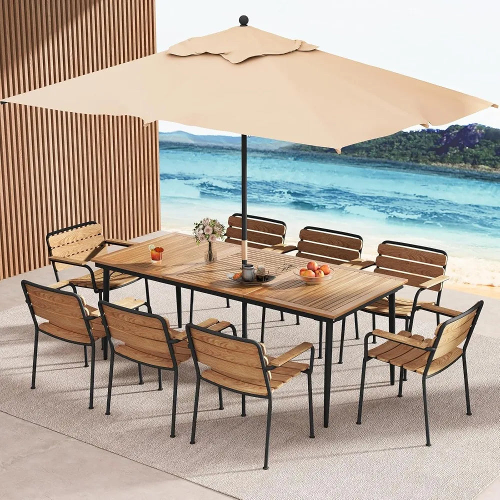 Outdoor Dining Table For 8 With 79 Inch Acacia Wood Top And Metal Frame