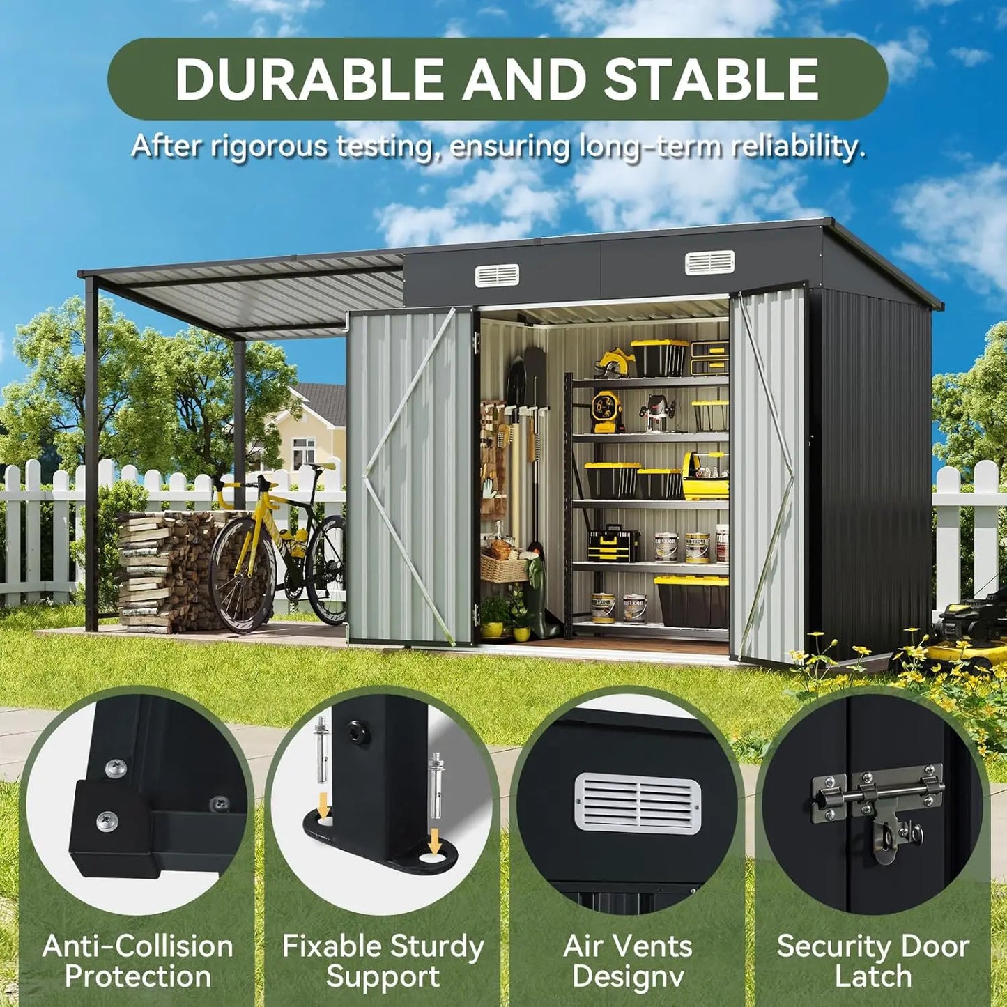 6x4ft Outdoor Storage Shed And Gazebo Combo With Open Sided Pergola 2in1