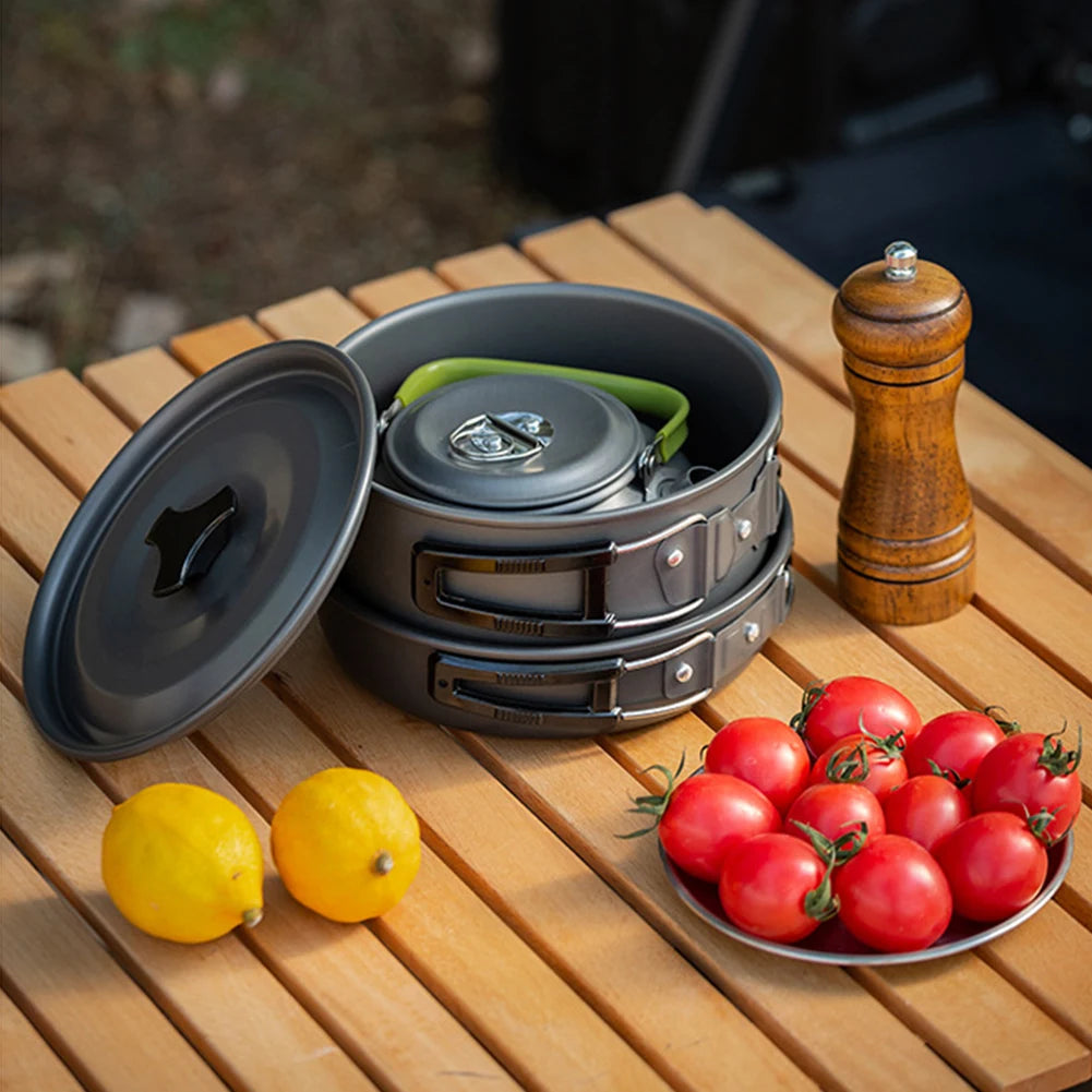 Gear up for outdoor meals with the APWIKOGER 3-piece camping cookware set, designed to travel light and cook efficiently.
