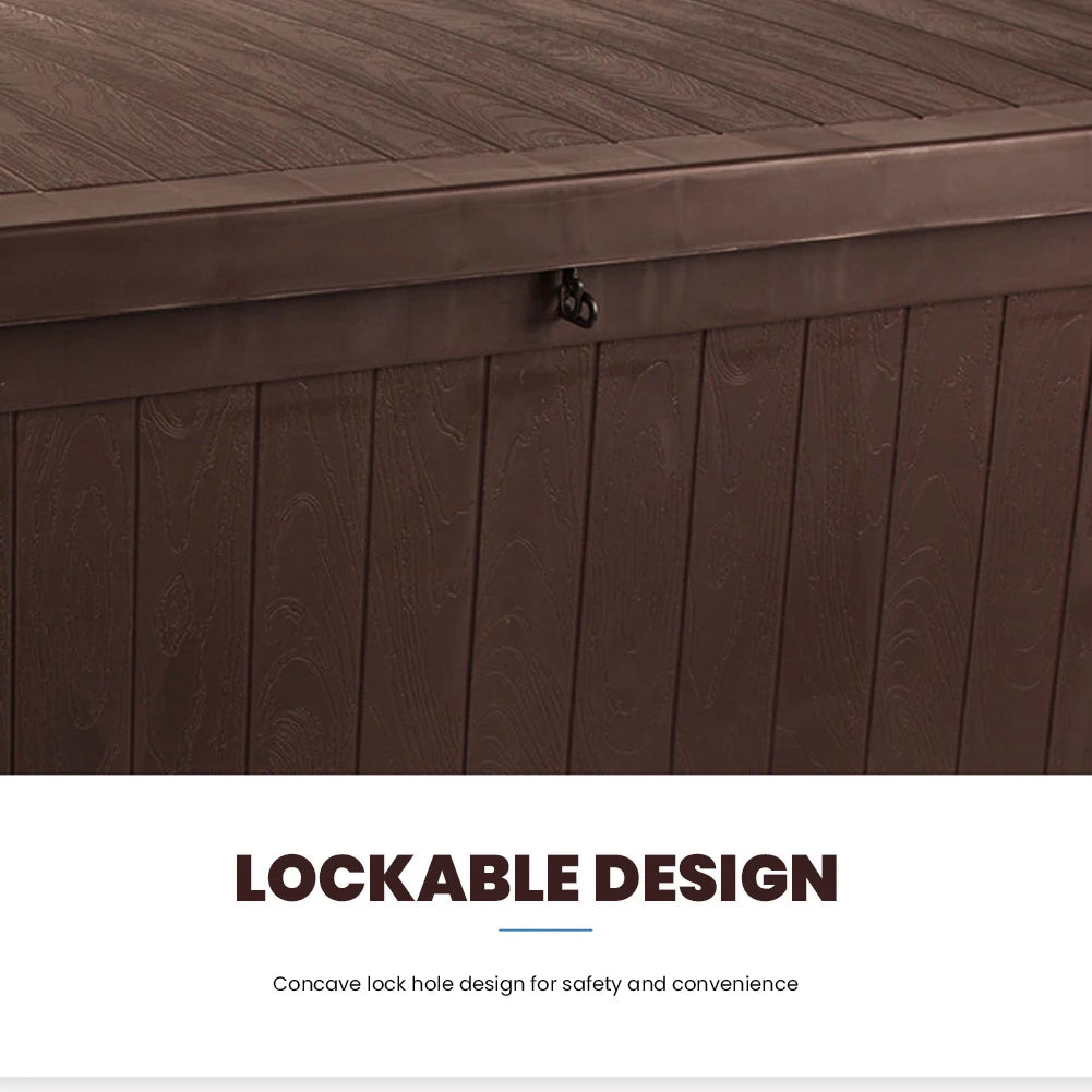 Lockable Waterproof Deck Box UV Resistant Outdoor Storage Organizer Wood Grain