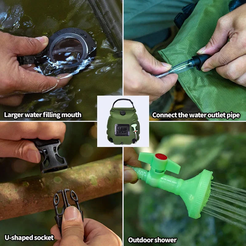 Portable Solar Camping Shower Bag With Switchable Head And Heating