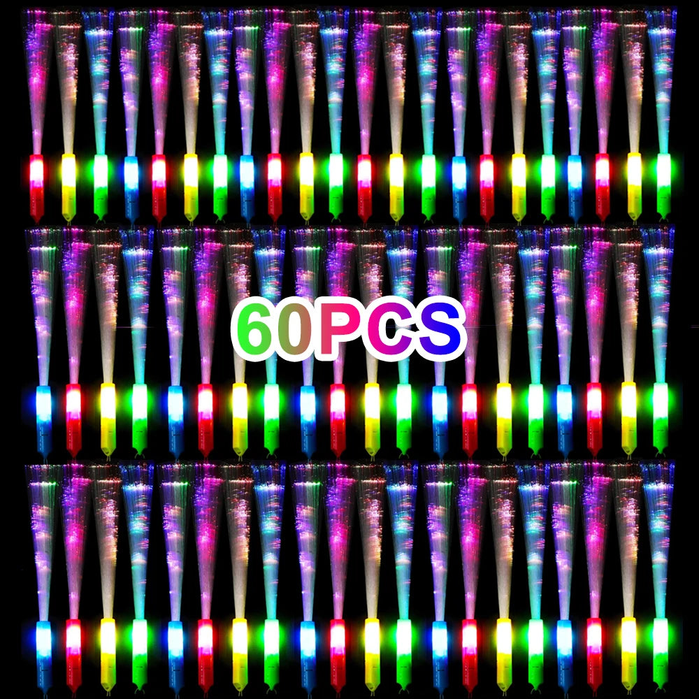60Pcs Colorful LED Glow Fiber Optic Fluorescent Sticks Party Wands
