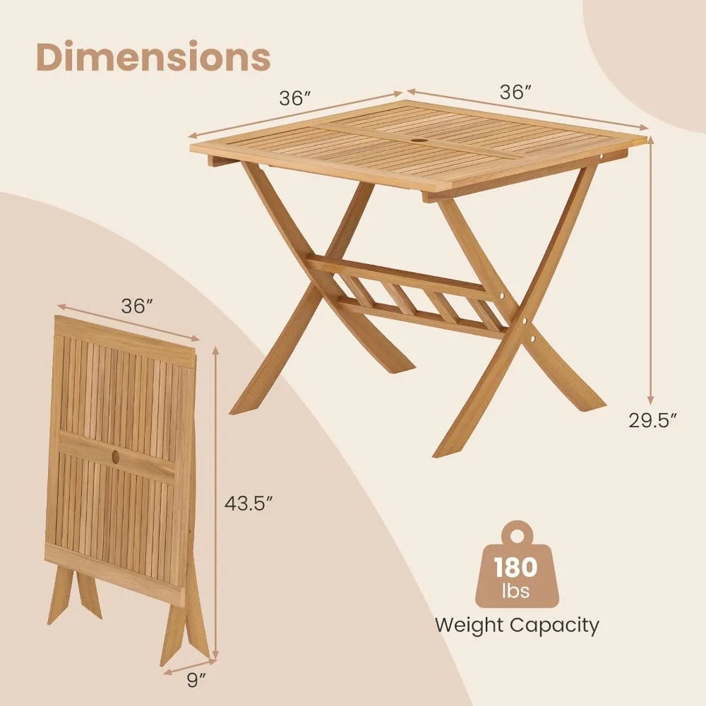 Elevate your outdoor meals with a stylish folding 36 inch patio dining table crafted from durable acacia wood, designed for simple setup, space saving storage, and versatile use.