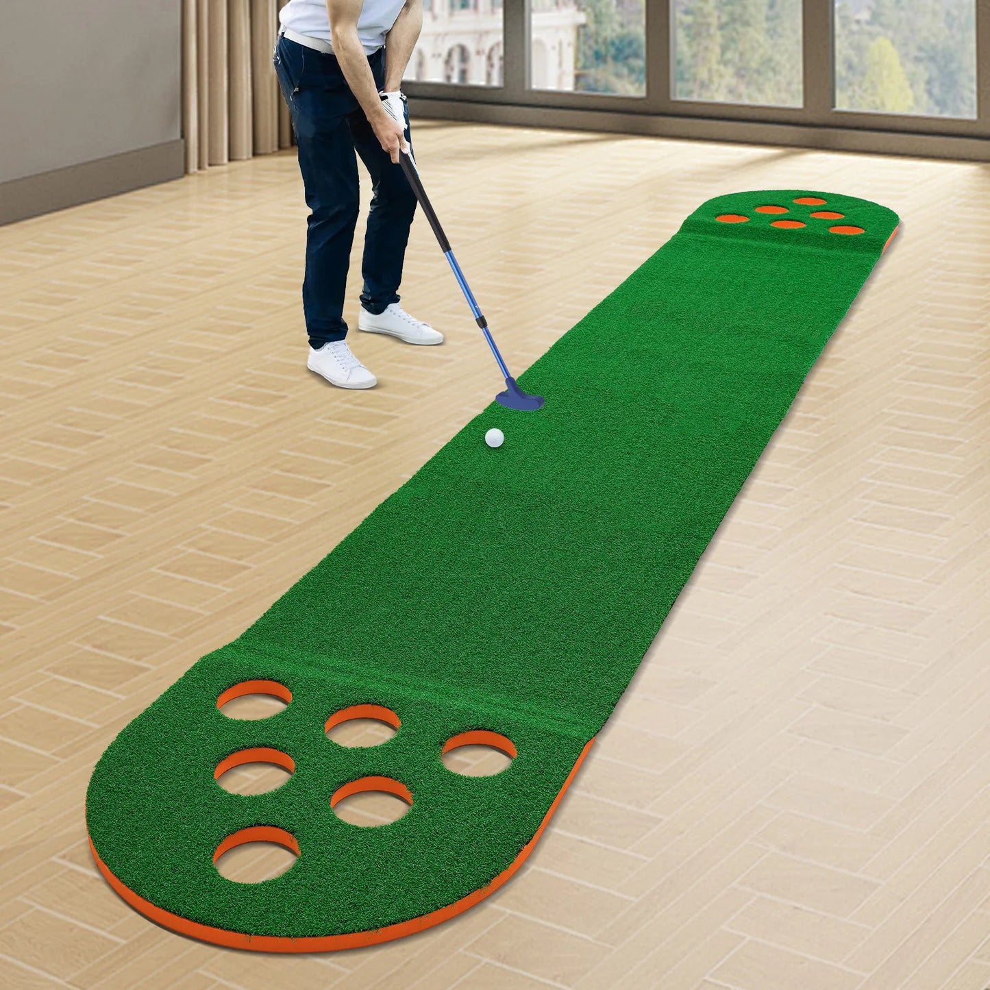 Foldable Golf Putting Mat With 2 Clubs And 2 Balls Mini Golf Practice Pad