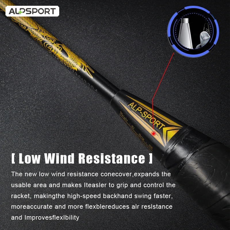 Alpsport Taj 4U Badminton Racket T800 Carbon Fiber Ultra Light Includes Bag