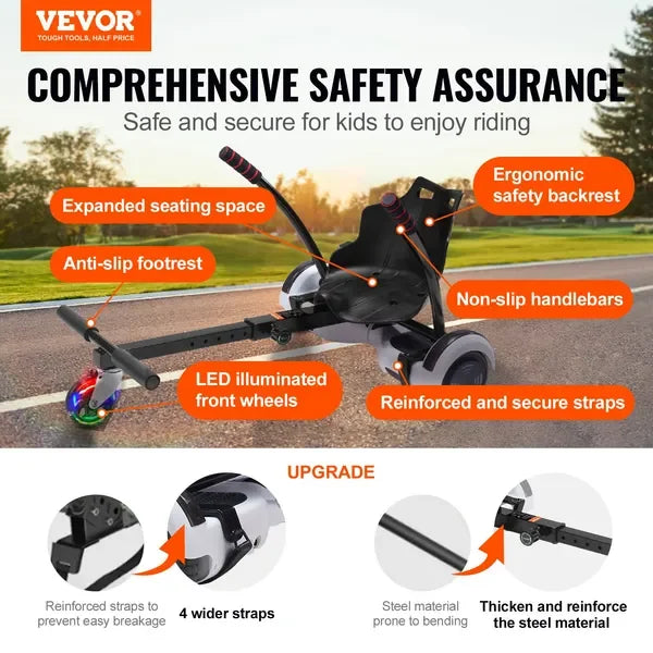 Hoverboard Seat Attachment With LED Lights And Adjustable Length Up To 220 Lbs