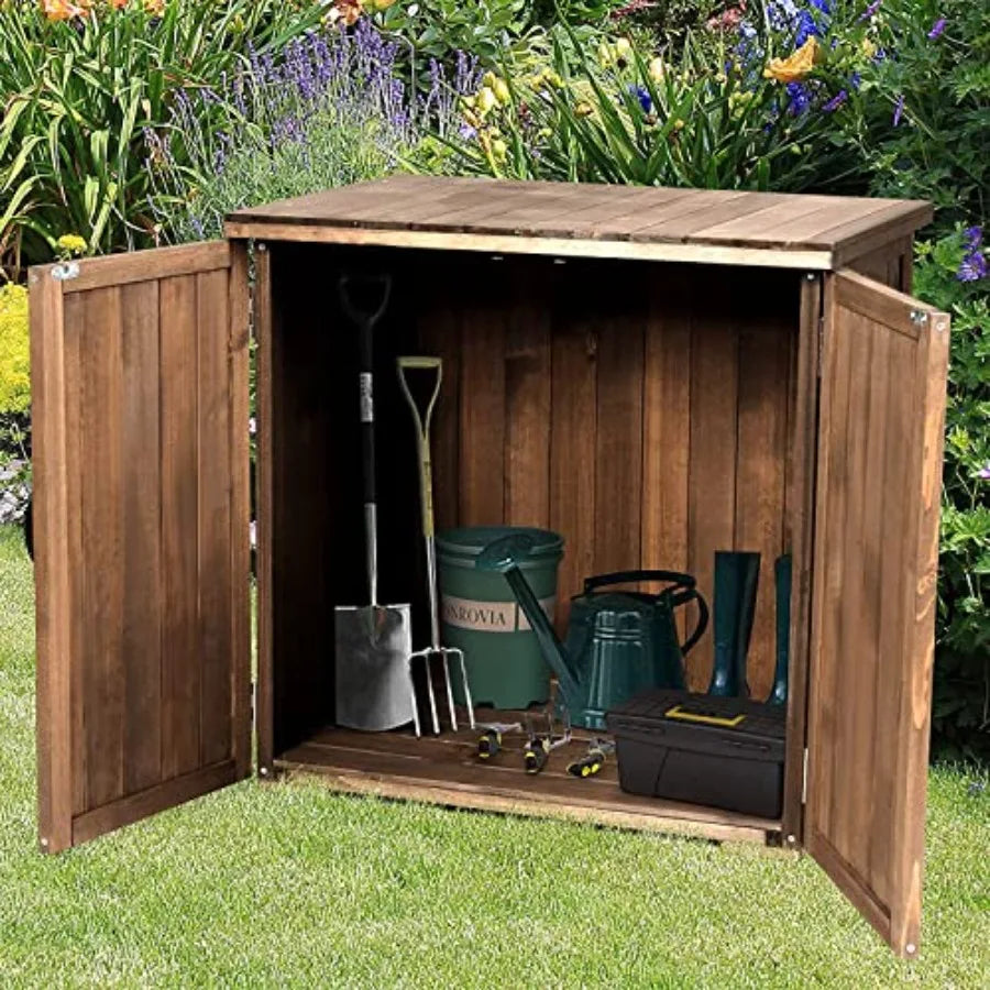 Garden Wooden Storage Shed Tool Cabinet With Doors And Handles