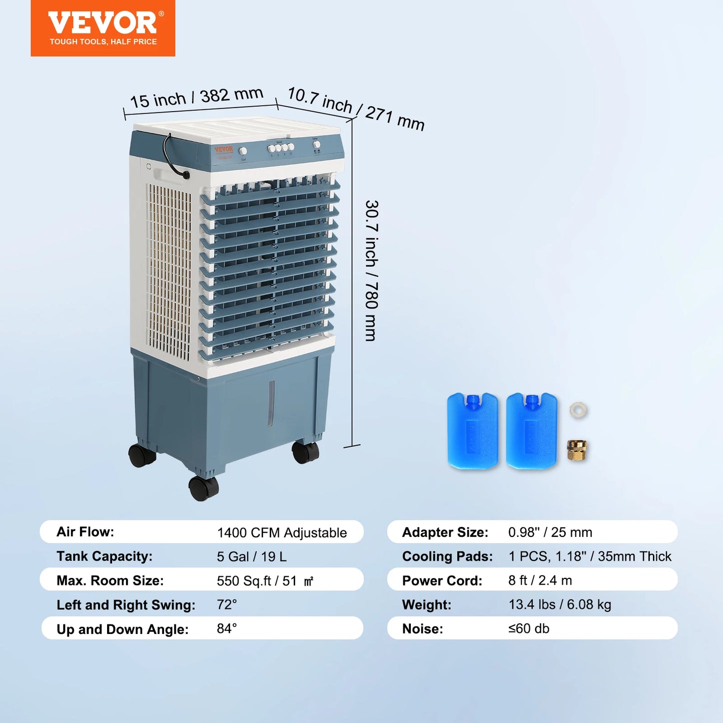 Experience refreshing comfort anywhere with the VEVOR evaporative air cooler, a portable swamp cooler designed for your indoor and outdoor use.