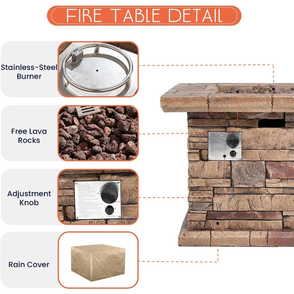 32 Inch Concrete Propane Fire Pit 50000 BTU Smokeless Gas Fire Pit