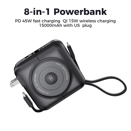 Charge on the go with Crown’s 8 In 1 Magnetic Wireless Power Bank, a 15000mAh powerhouse built for busy lives and travel.