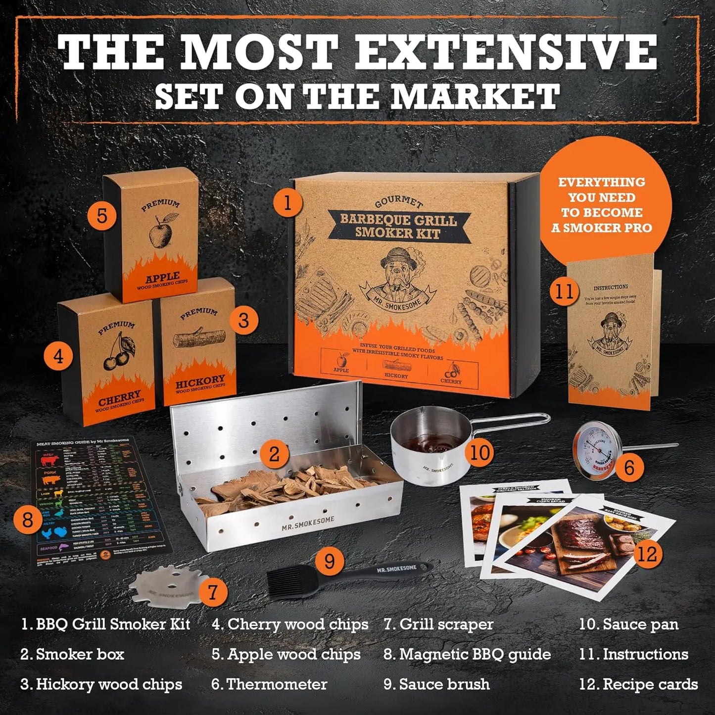 Elevate your outdoor cooking with this premium 12 piece wood smoked BBQ grill set.