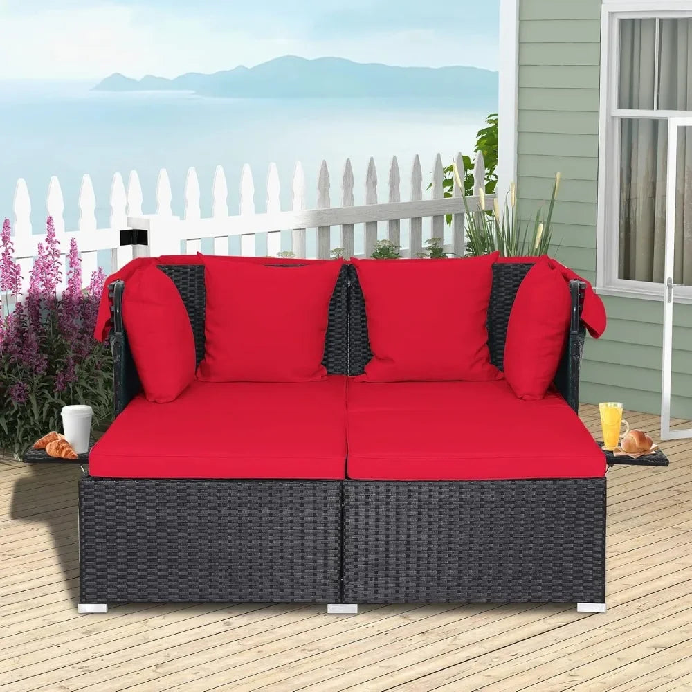 Create a resort style outdoor lounging area you can enjoy with this retractable canopy daybed set.