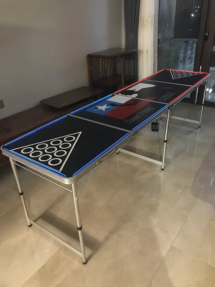 Beer Pong Table LED Extended Game Table Light Weight Easy Carry Aluminum Outdoor Folding Ping Pong Table Custom Design for Party