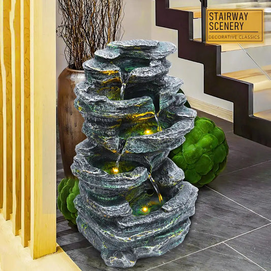 6 Tier Rock Water Fountain Outdoor Garden Waterfall Decor LED Light