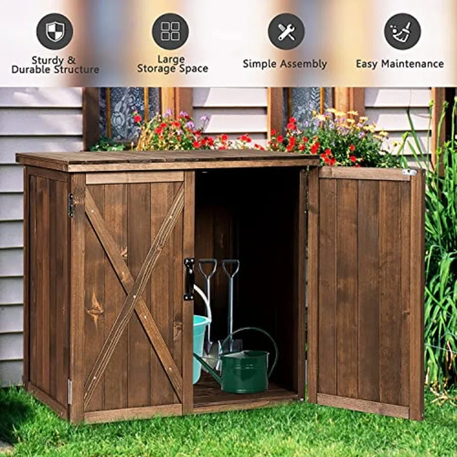 Garden Wooden Storage Shed Tool Cabinet With Doors And Handles